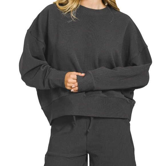 Zenana Ribbed Round Neck Pullover and Shorts Set - Picture 1 of 3